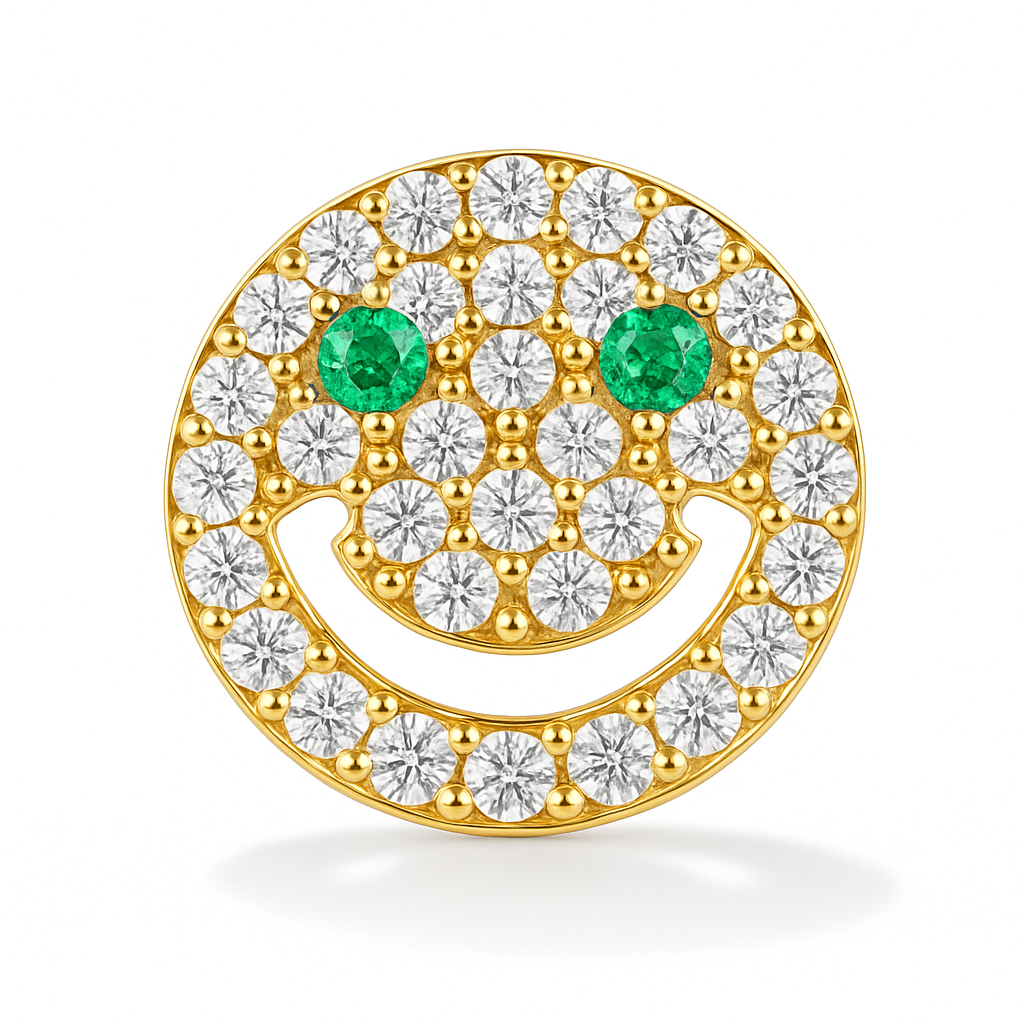Green Emerald & Diamond Smiley Eyed Earrings