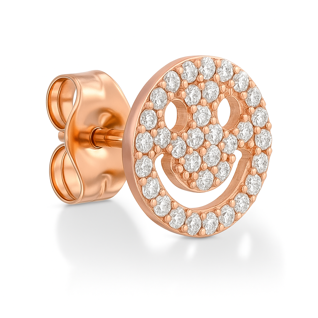 Gold & Diamond Smiley Stud Earrings