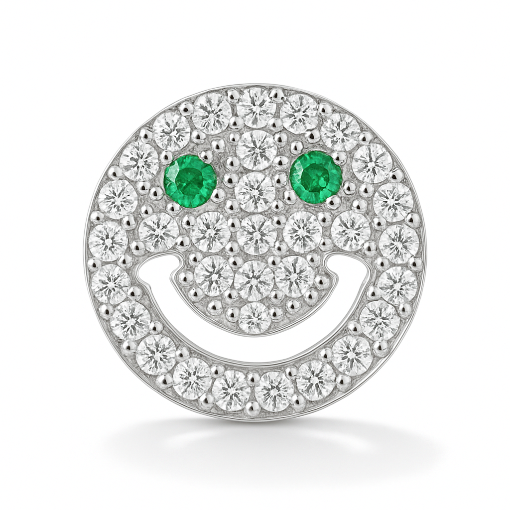 Green Emerald & Diamond Smiley Eyed Earrings