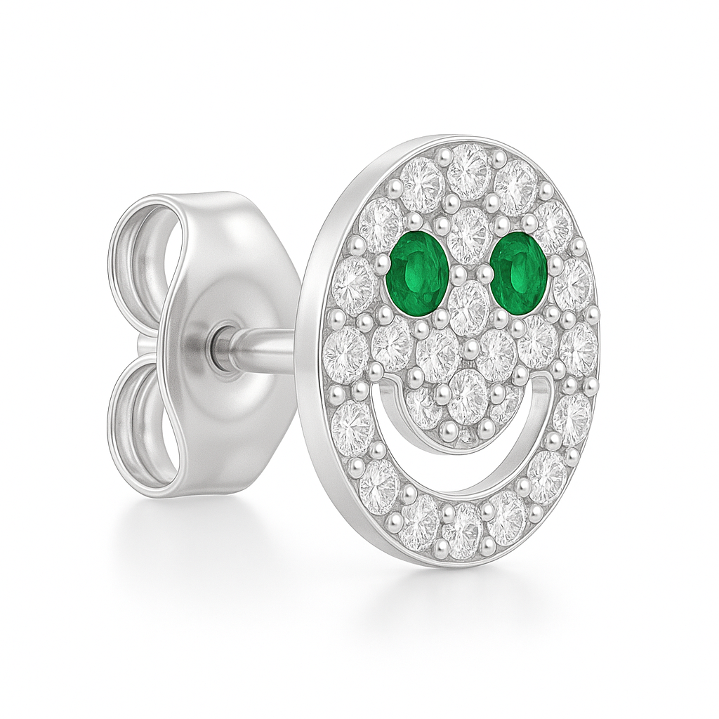 White Gold Black & White Diamond Smiley Eyed Earrings
