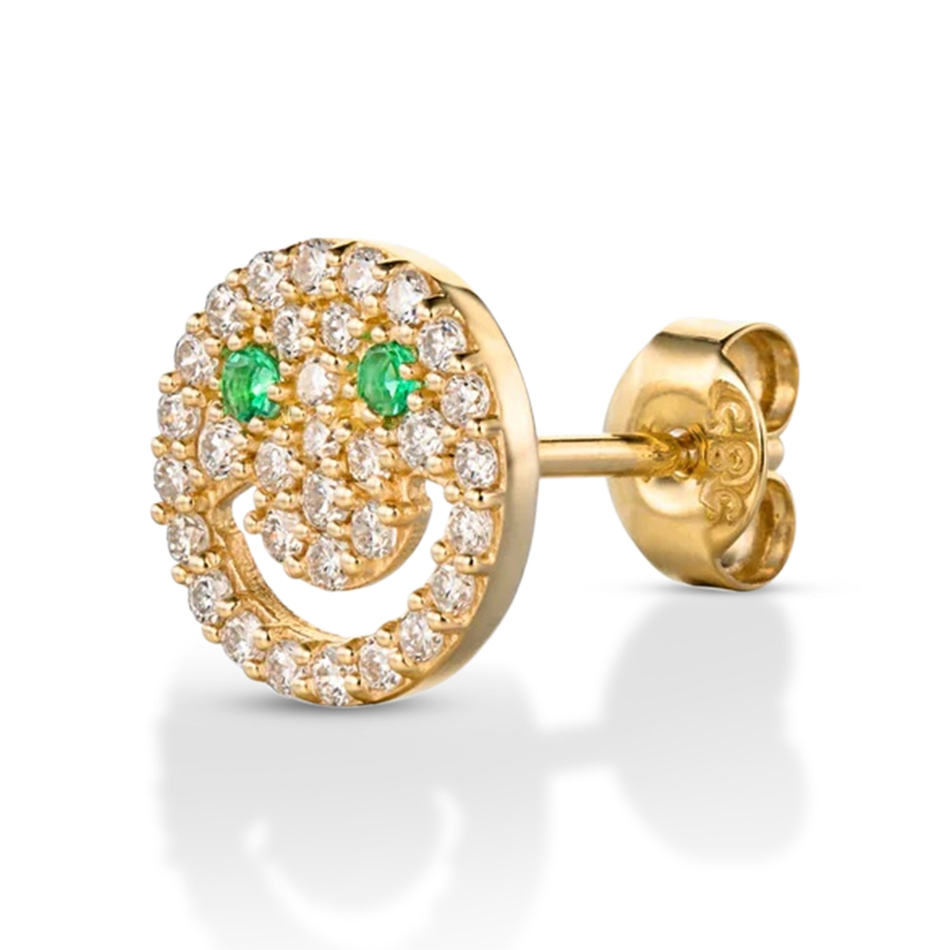 Green Emerald & Diamond Smiley Eyed Earrings