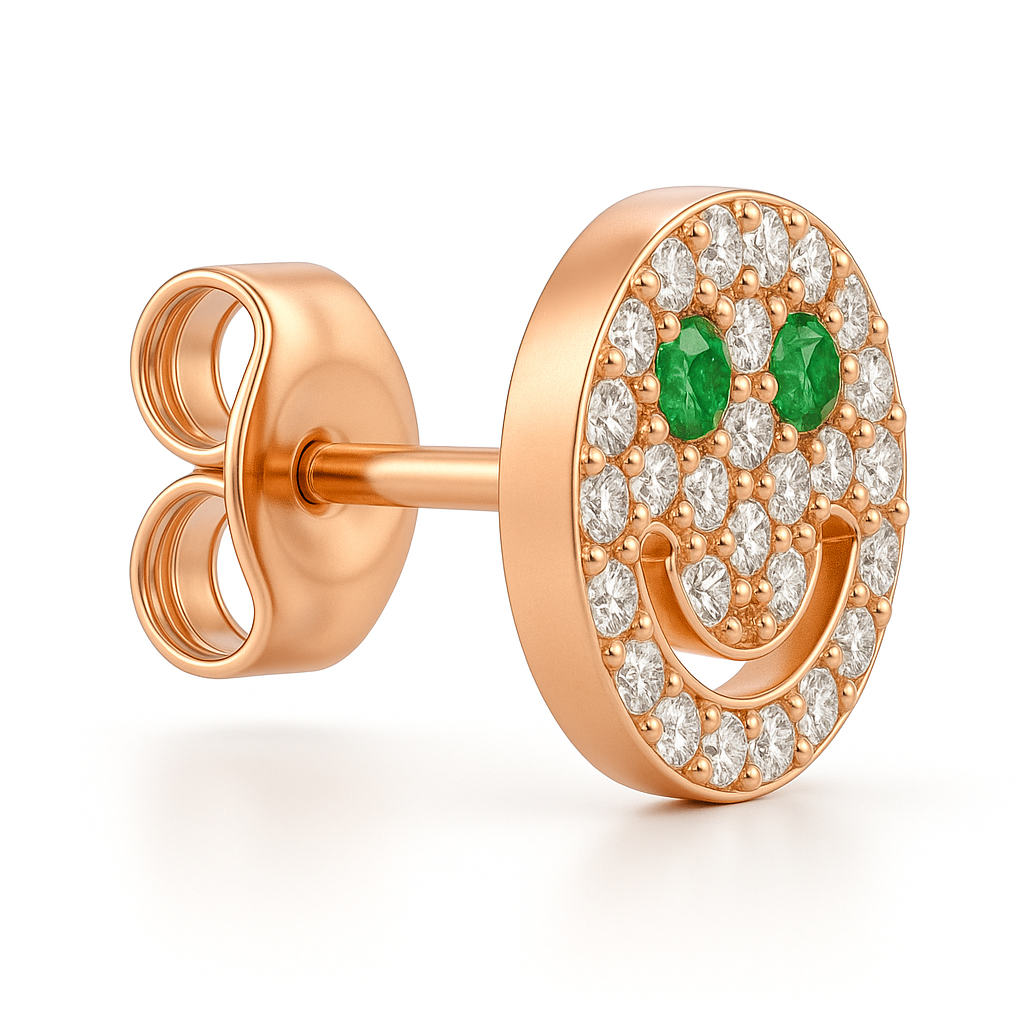 Green Emerald & Diamond Smiley Eyed Earrings
