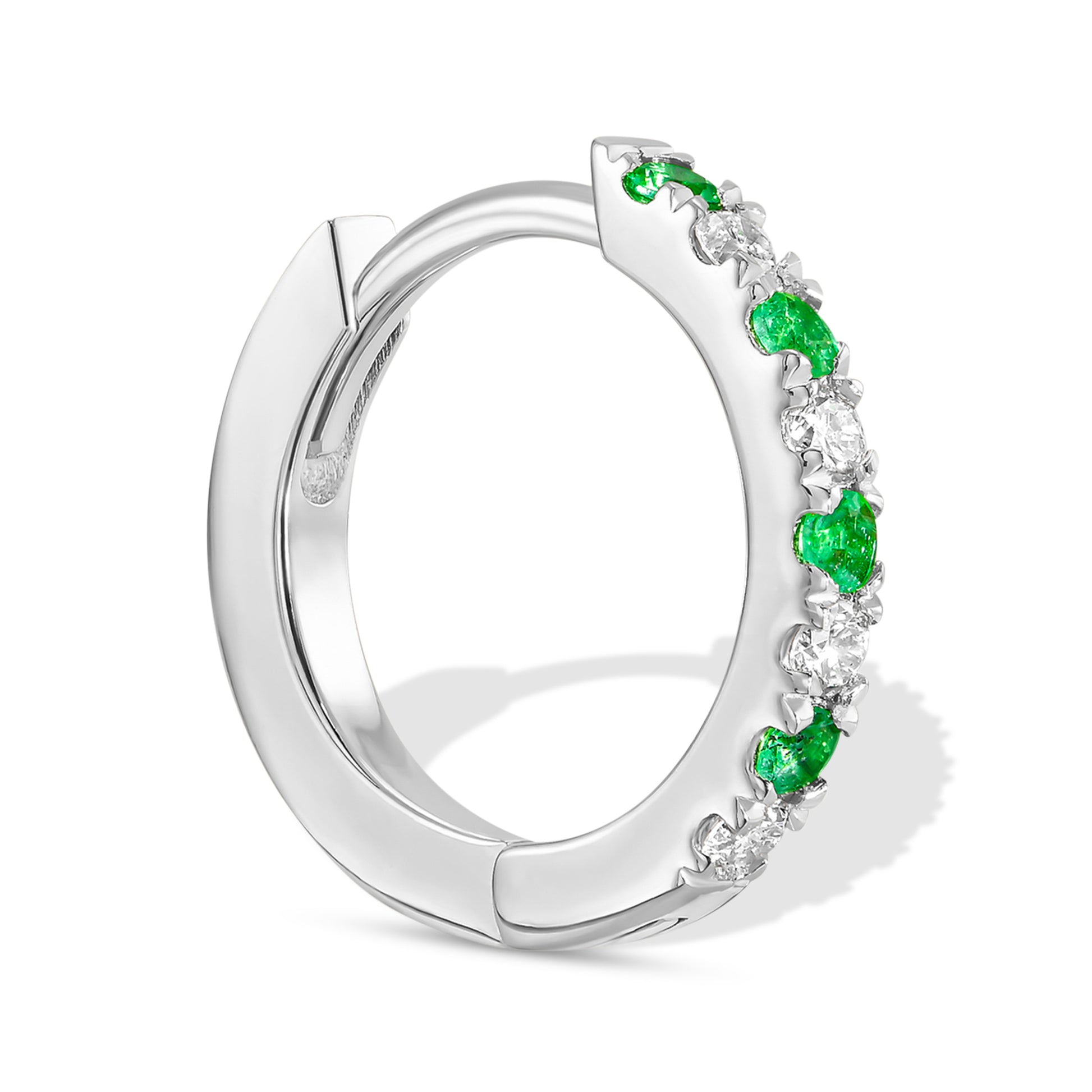 Green Emerald & Diamond Huggie Earrings
