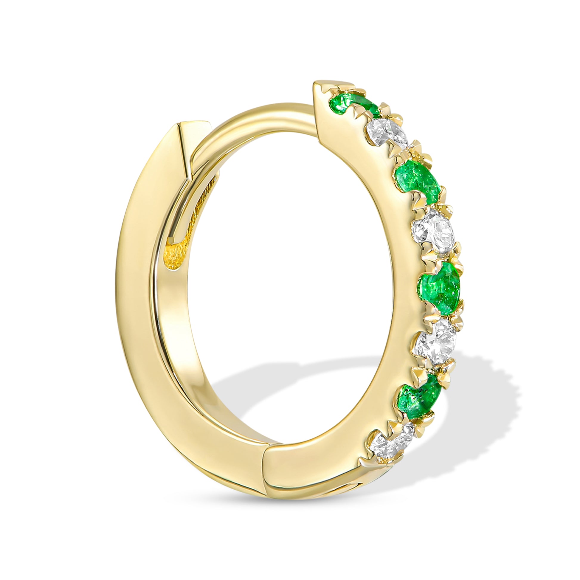 Green Emerald & Diamond Huggie Earrings