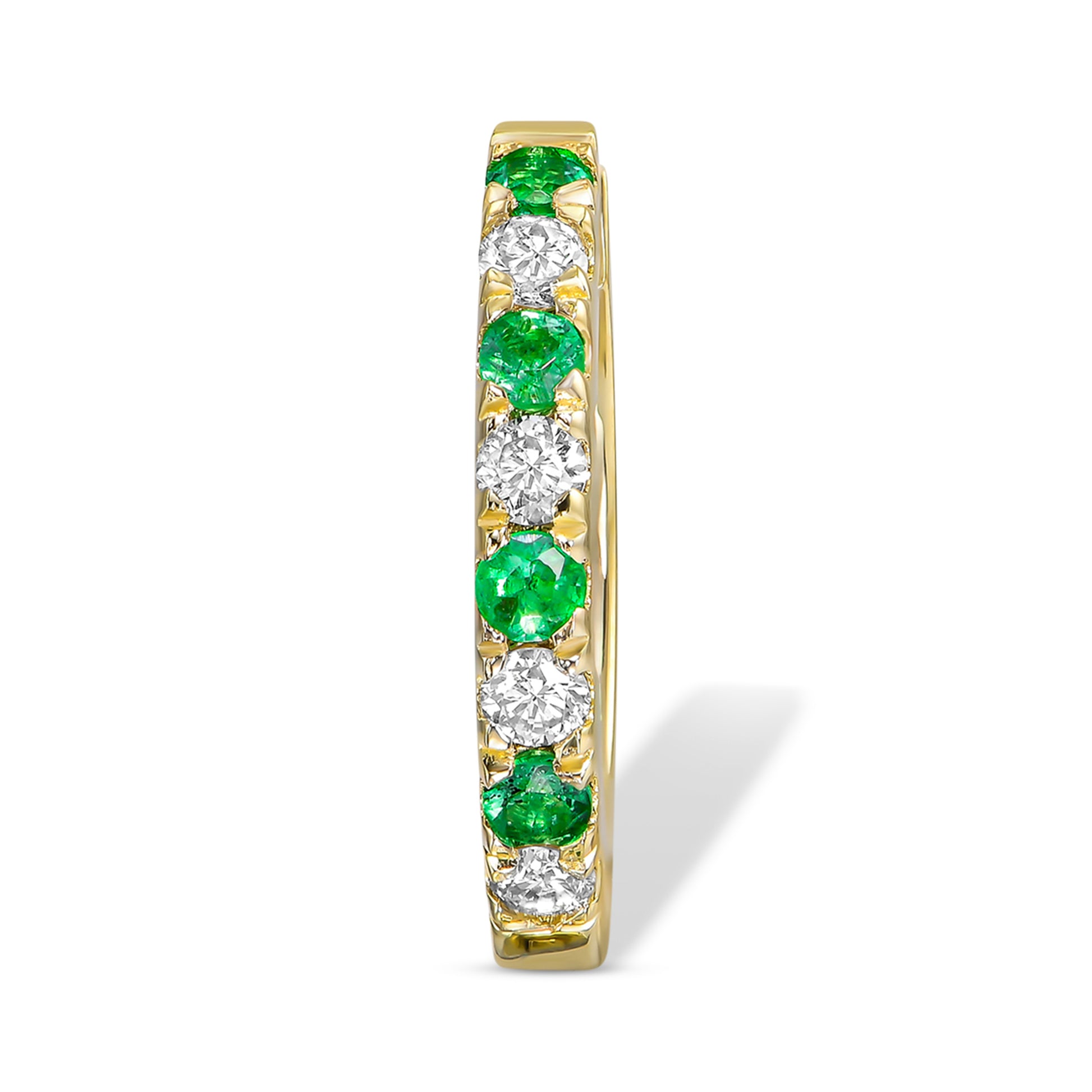 Green Emerald & Diamond Huggie Earrings