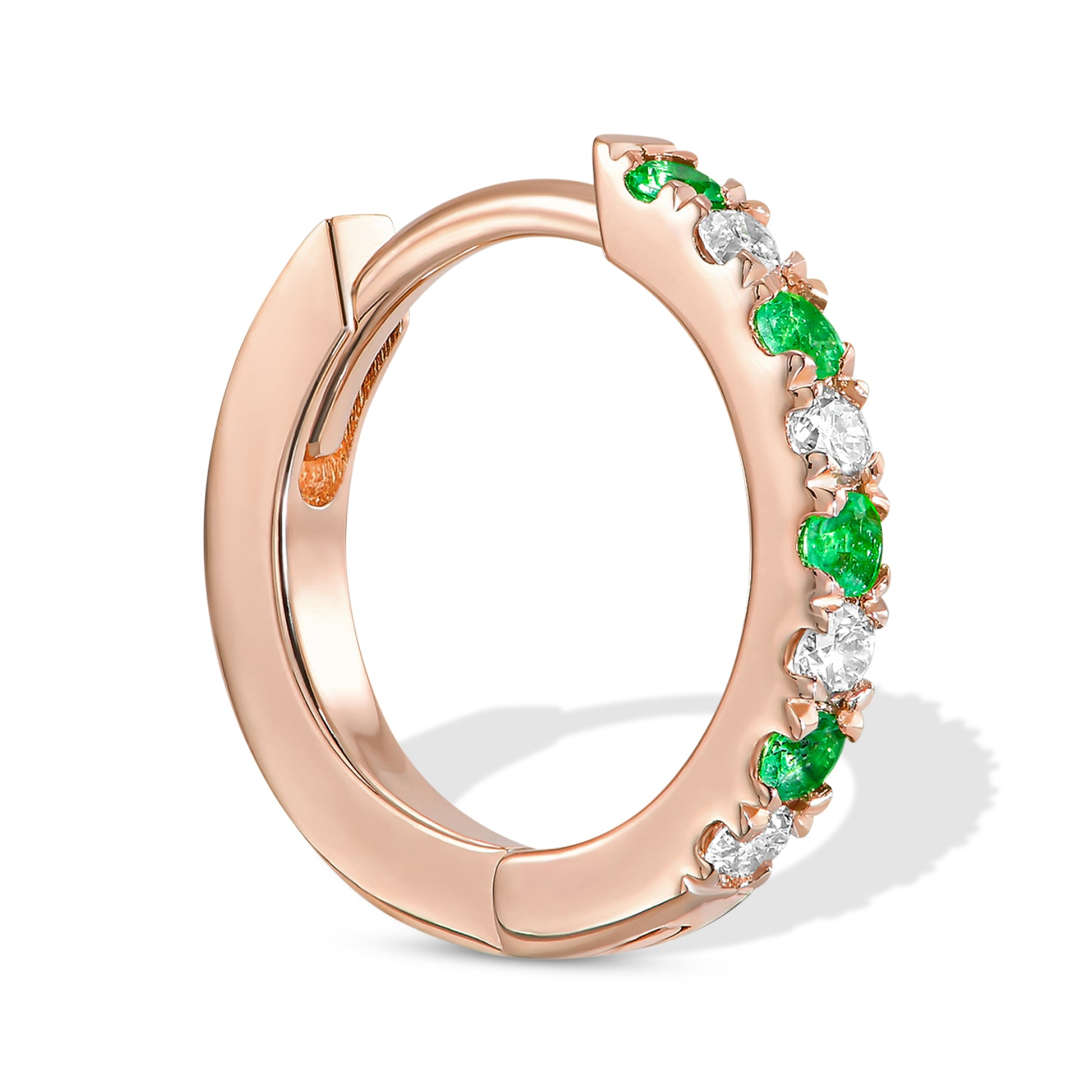 Green Emerald & Diamond Huggie Earrings