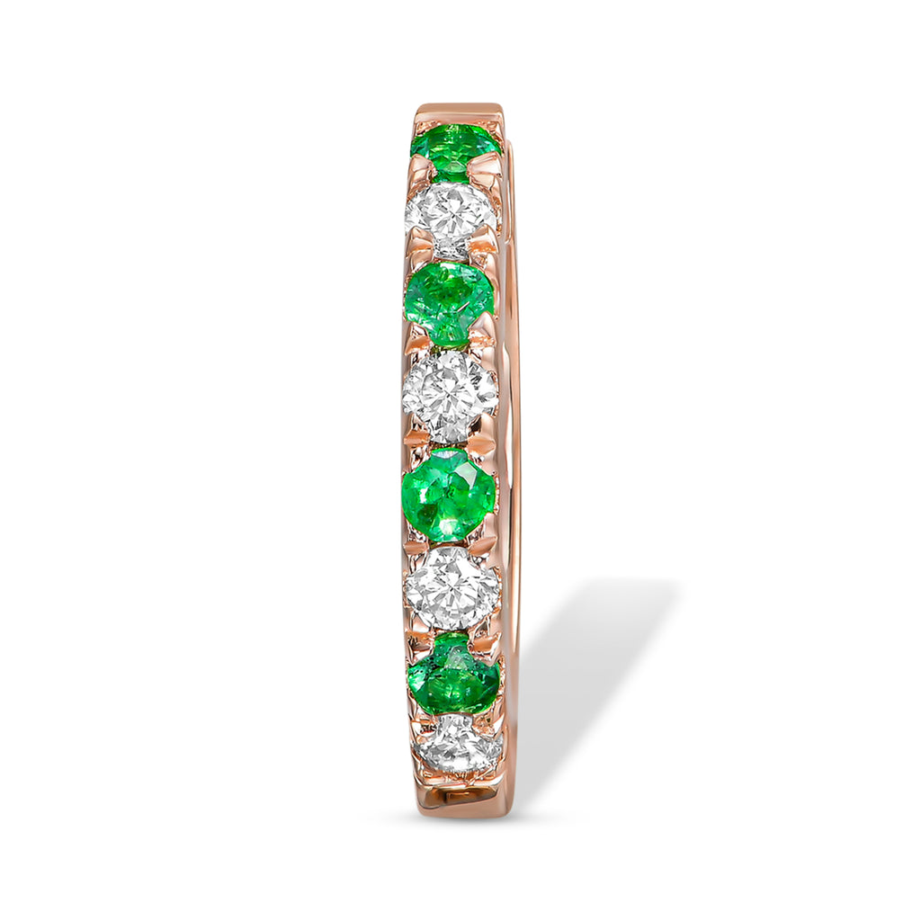 Green Emerald & Diamond Huggie Earrings