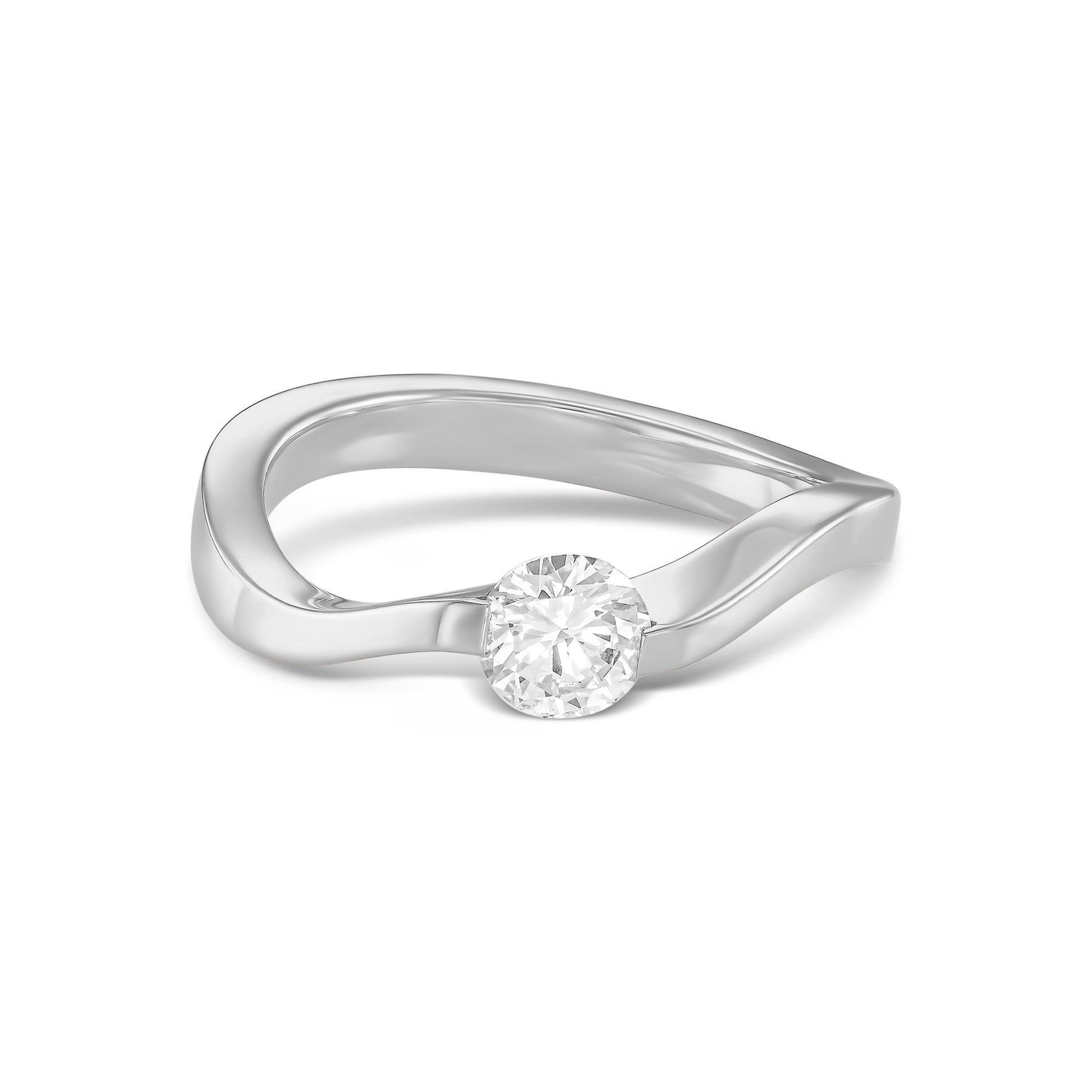 Curved Shank Solitaire Diamond Ring