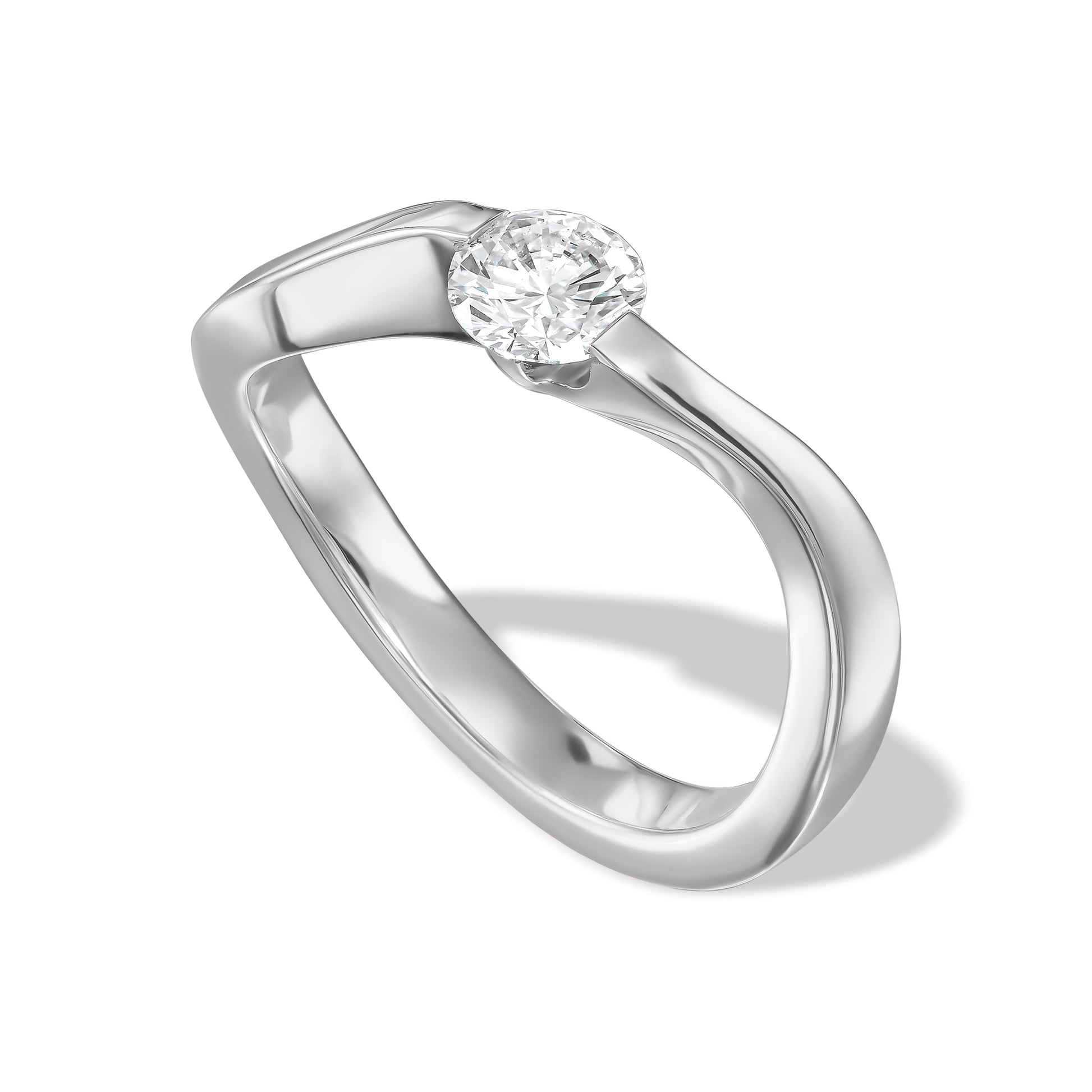 Curved Shank Solitaire Diamond Ring