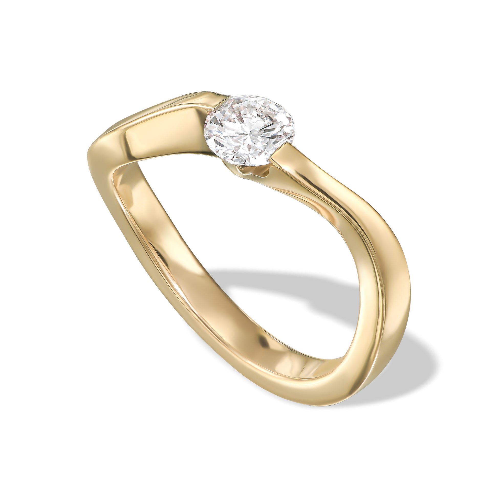 Curved Shank Solitaire Diamond Ring