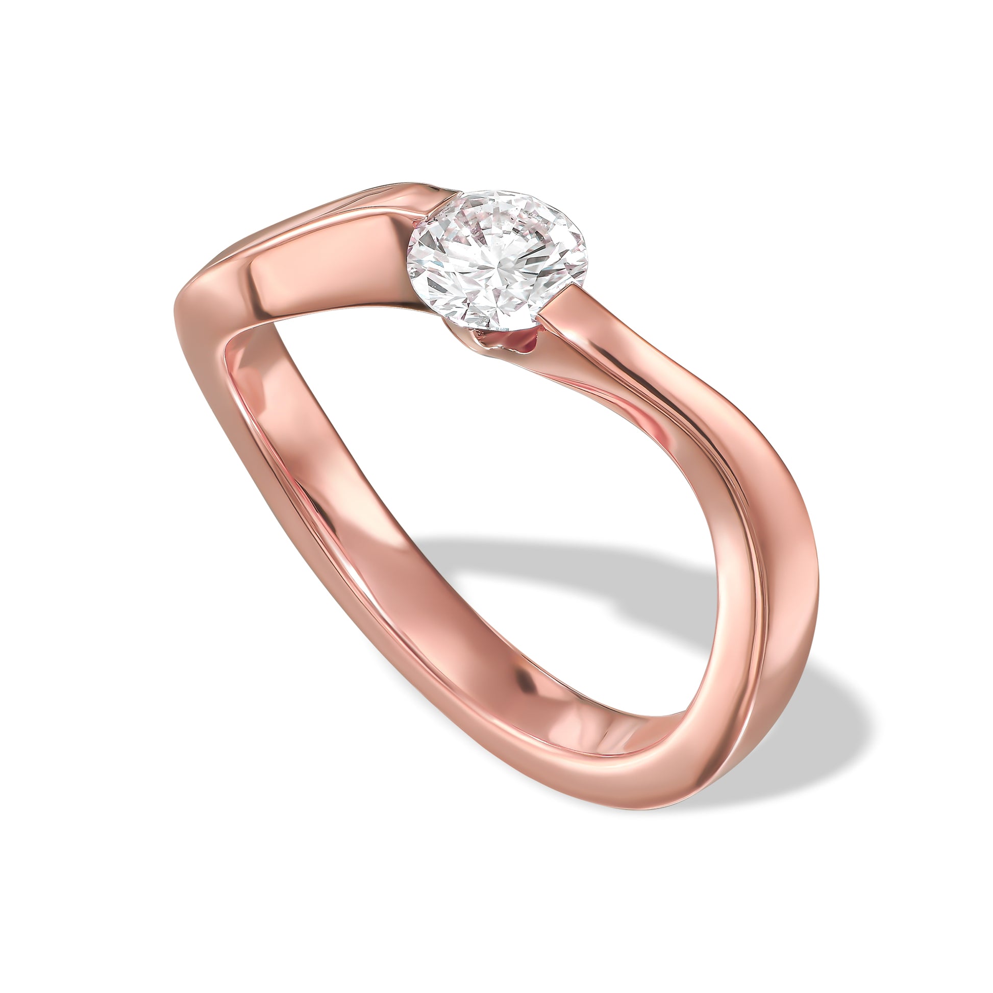 Curved Shank Solitaire Diamond Ring