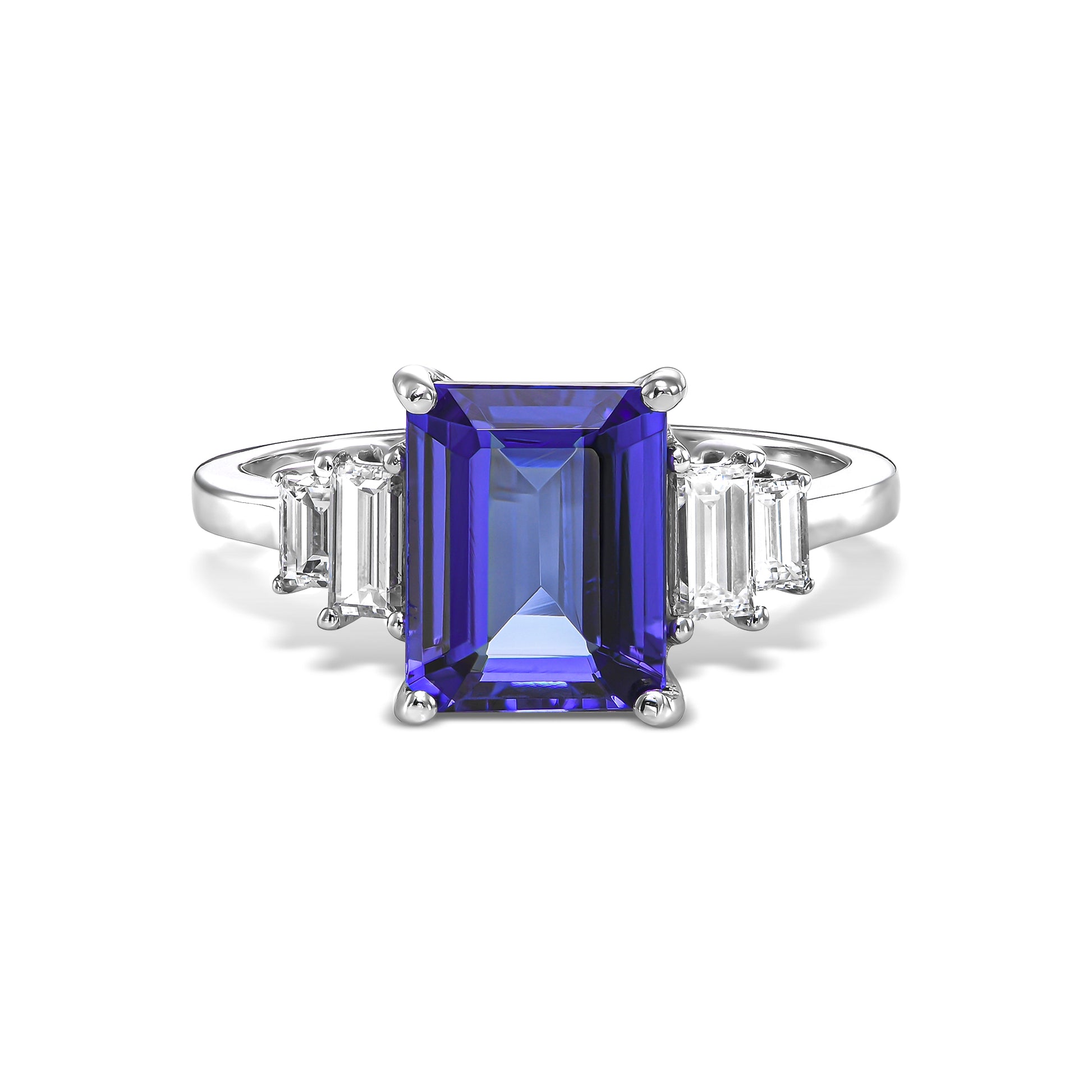 Emerald Cut Tanzanite & Diamond Ring