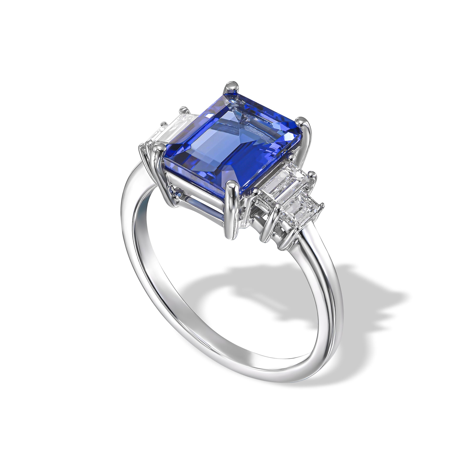 Emerald Cut Tanzanite & Diamond Ring