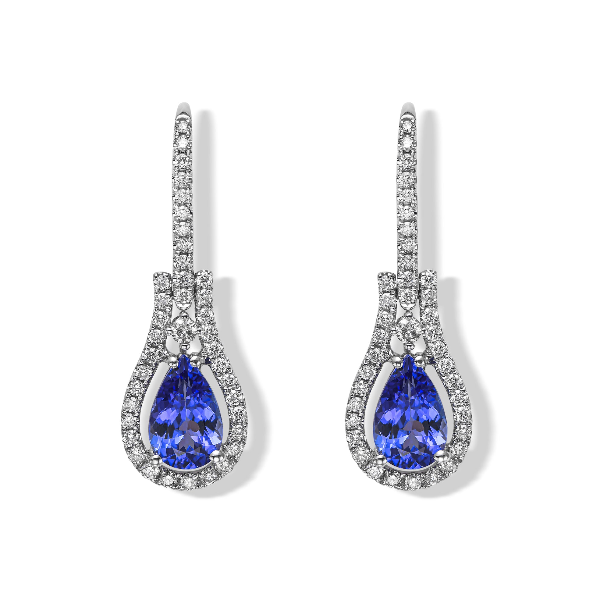 Pear shaped Tanzanite & diamond drop earrings